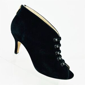 Adrienne Vittadini Women's Black Suede Peep Toe Booties Size 7.5 Back Zipper